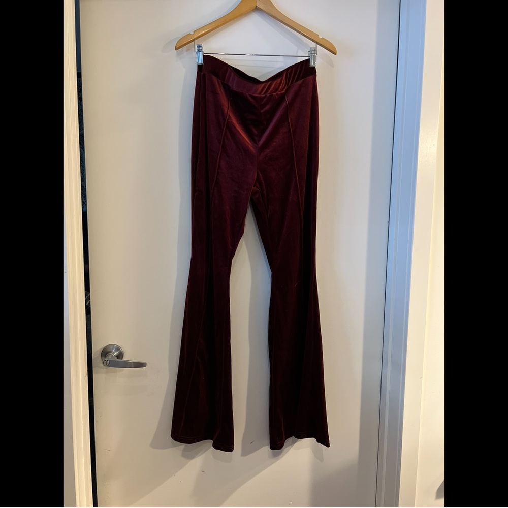 High Waist Seam Detail Flare Leg Velvet Pants